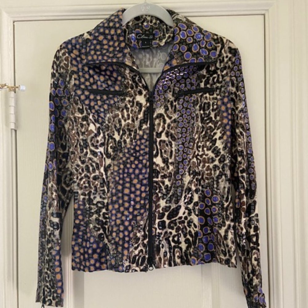 Jacket, front zipper, textured, multicolor, S